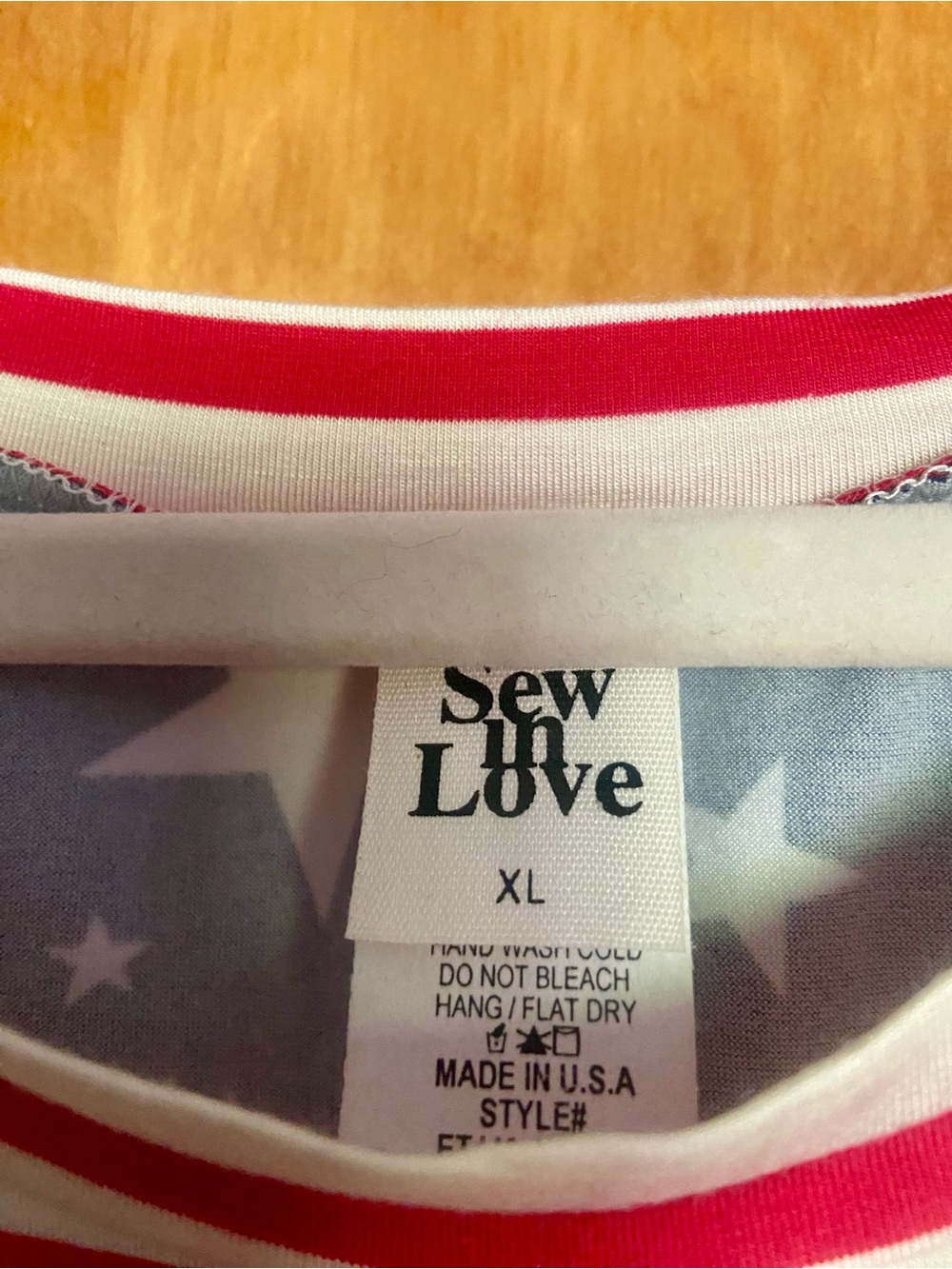 🇺🇸Sew In Love Red & White Striped Tee with Navy Star Shoulders🇺🇸 - Picture 3 of 5